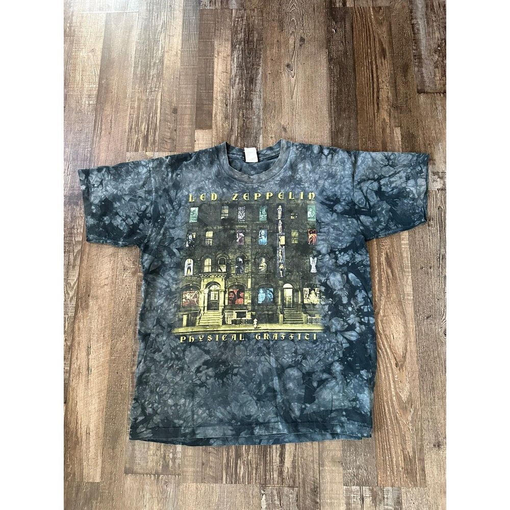 Vintage Led Zeppelin Physical Graffiti Large T-Shirt Single Stitch Liquid Blue